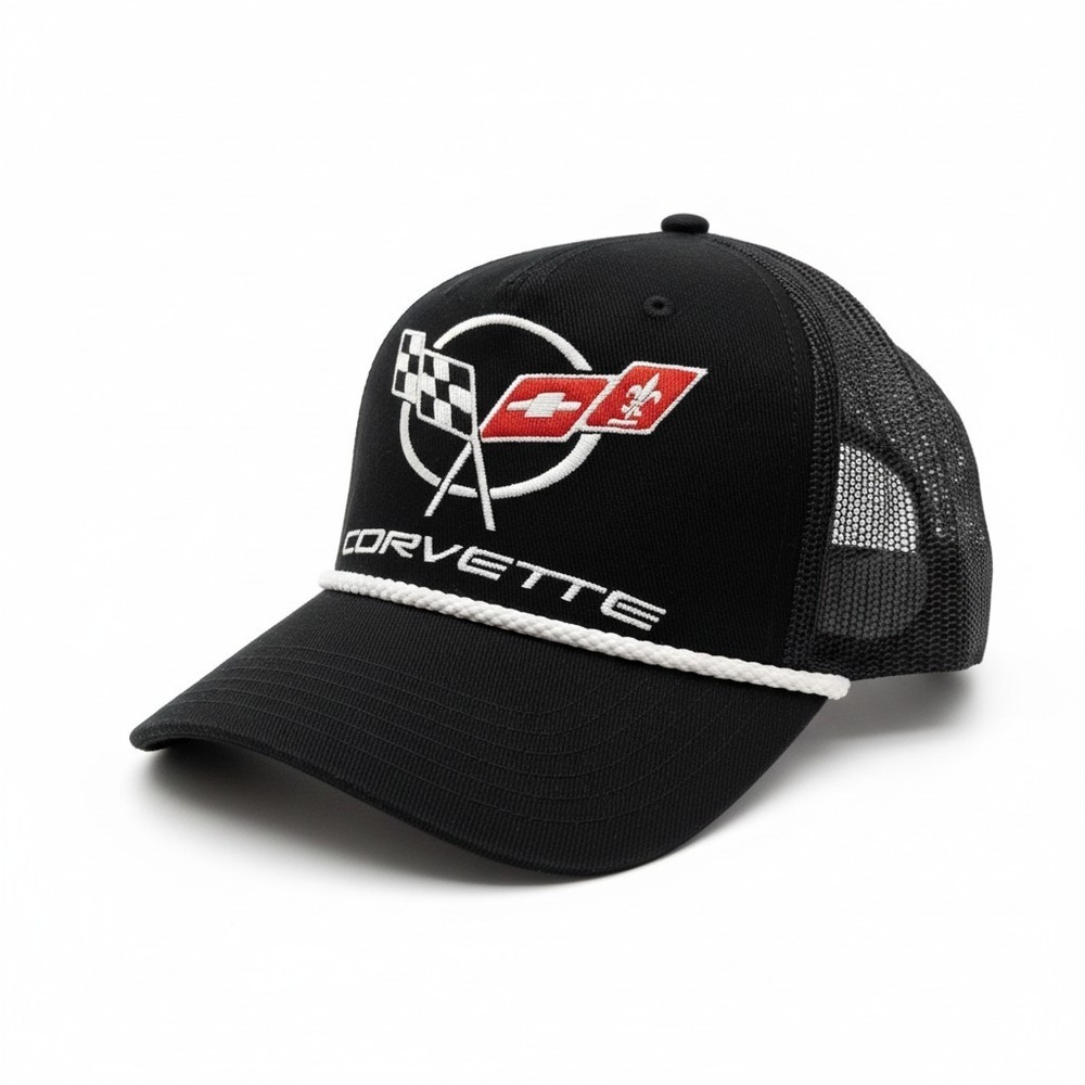 Chevrolet Corvette C5 Trucker Hat Black Snapback Mesh Cap GM Licensed Mad Engine